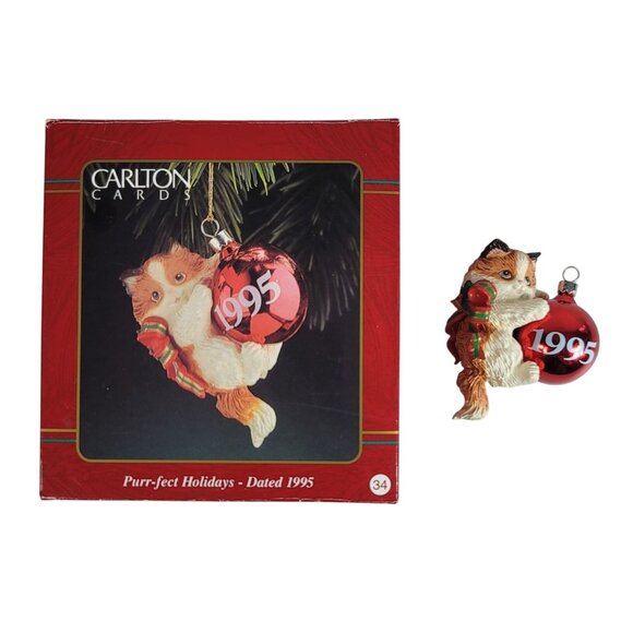 Carlton Cards Christmas Ornament Purr-fect Holidays 1995 Cat Hanging Vintage - Picture 1 of 10
